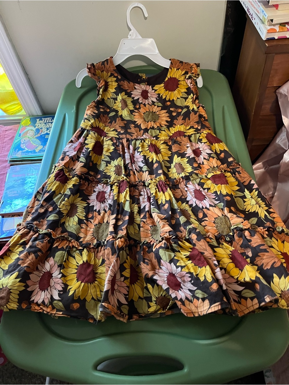 Gymboree Black Sunflower Tiered Dress with Yellow and Brown Blooms